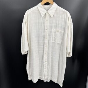 Ron Chereskin Shirt Mens XLT VTG White Washable Linen Blend Short Sleeve Casual